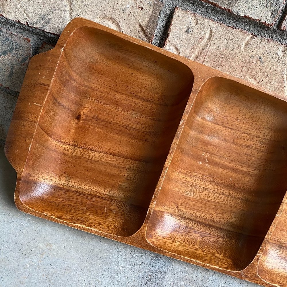 Vintage 3 Section Wooden Organizing Trinket Tray - Picture 2 of 11